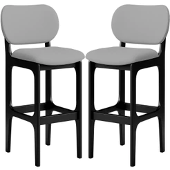 Kit 02 Banquetas Alta Para Cozinha Madeira Fixa Betta L02 Preto Facto Cinza - Lyam Decor