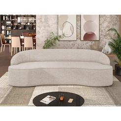 Sofá 3 Lugares Curvo Sala de Estar Living Lótus D02 Linho Bege 210 cm D-463 - Lyam Decor