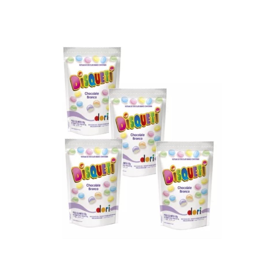 Confeito Disqueti Chocolate Branco Pouch 100g - 4 Pacotes