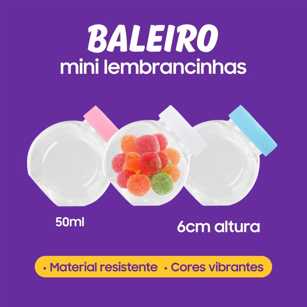 Mini Baleiro Plástico 50 Ml Lembrancinha Diversas Cores