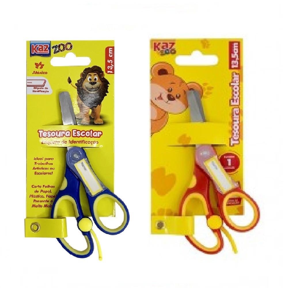 Tesoura Escolar 13,5cm com mola e Etiqueta para Nome