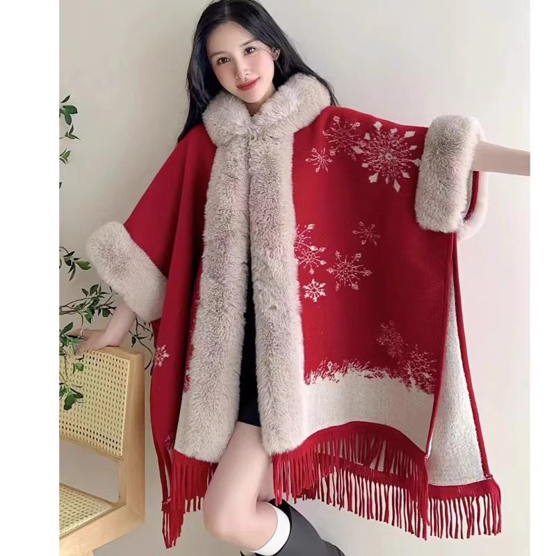 21 Estilo Natal Inverno Feminino Engrossar Veludo Quente Pele Do Falso Solto Poncho Capas Streetwear Borla Longo Manto C