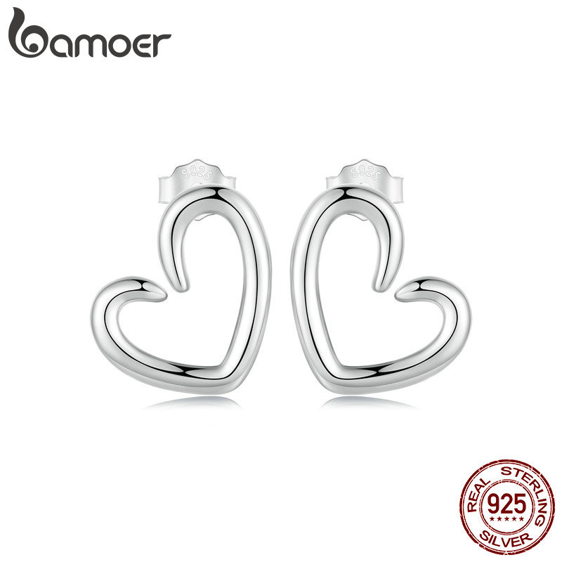 Bamoer 925 Sterling Sliver Stud Brincos De Fita Coração Jóias Presentes Para Mulheres