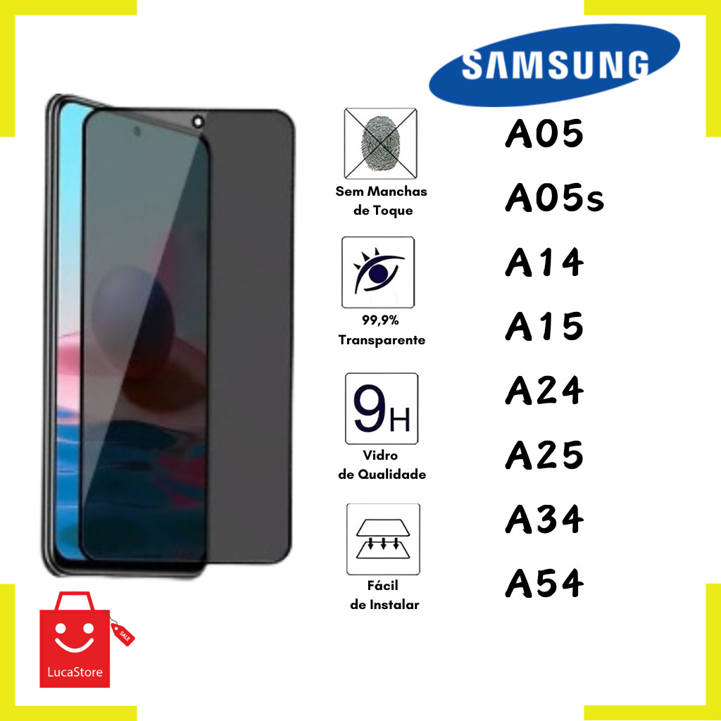 Película De Vidro 3D Privacidade Anti-Spy Para Smartphone Samsung Galaxy A05/A05s/A14/A15/A24/A25/A34/A54