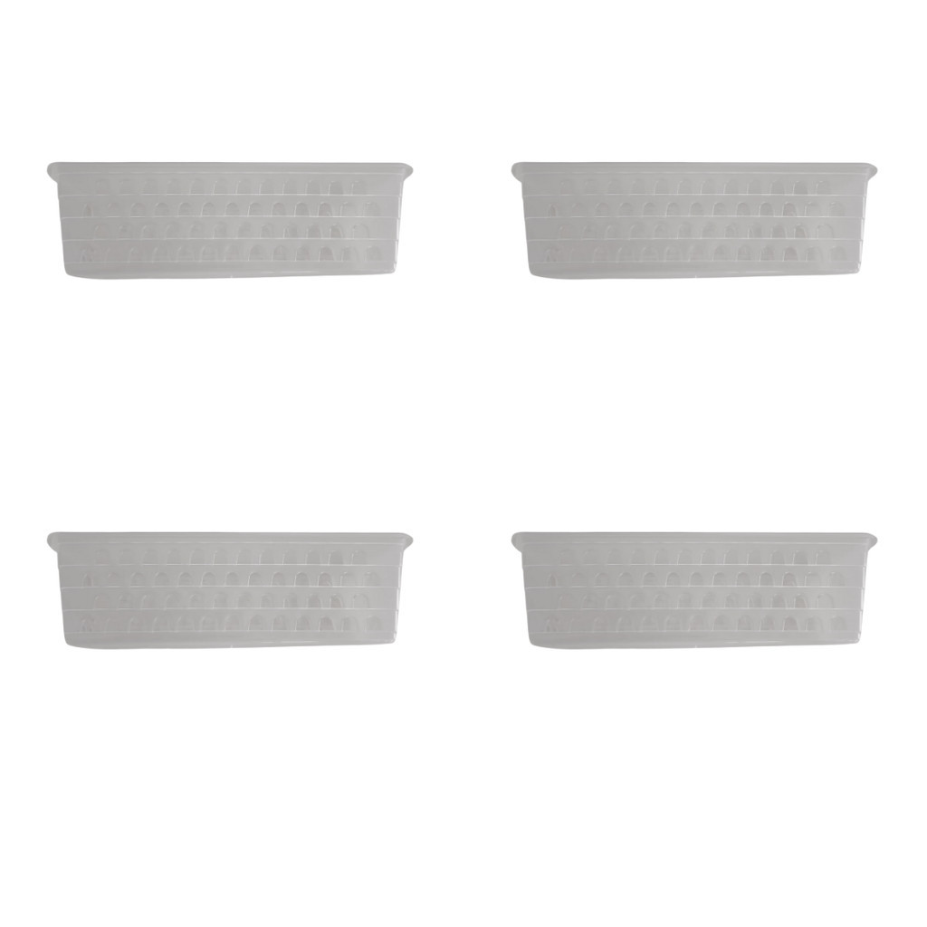 Kit 4 Cesto Organizador Retangular Transparente Plastico 28x11x8cm Para Geladeira Gavetas Prateleira 123Organizei