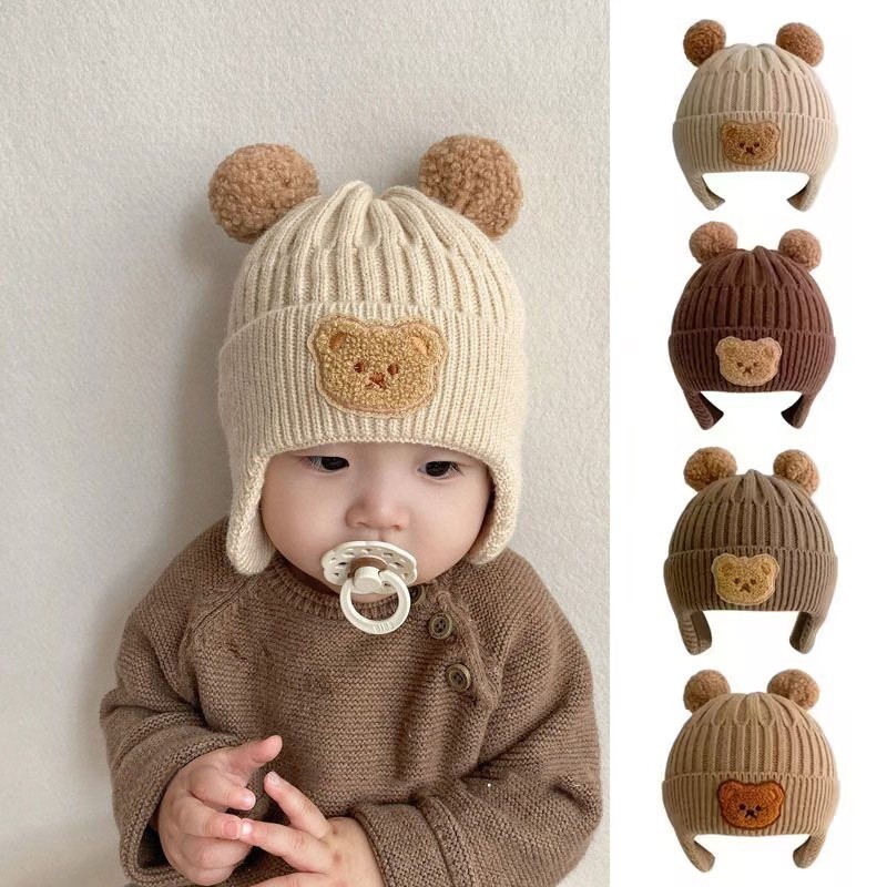 1pc Winter Baby Beanie Cap Cartoon Bear Proteção Da Orelha Do Urso Para Menina Toddler Boy Girl