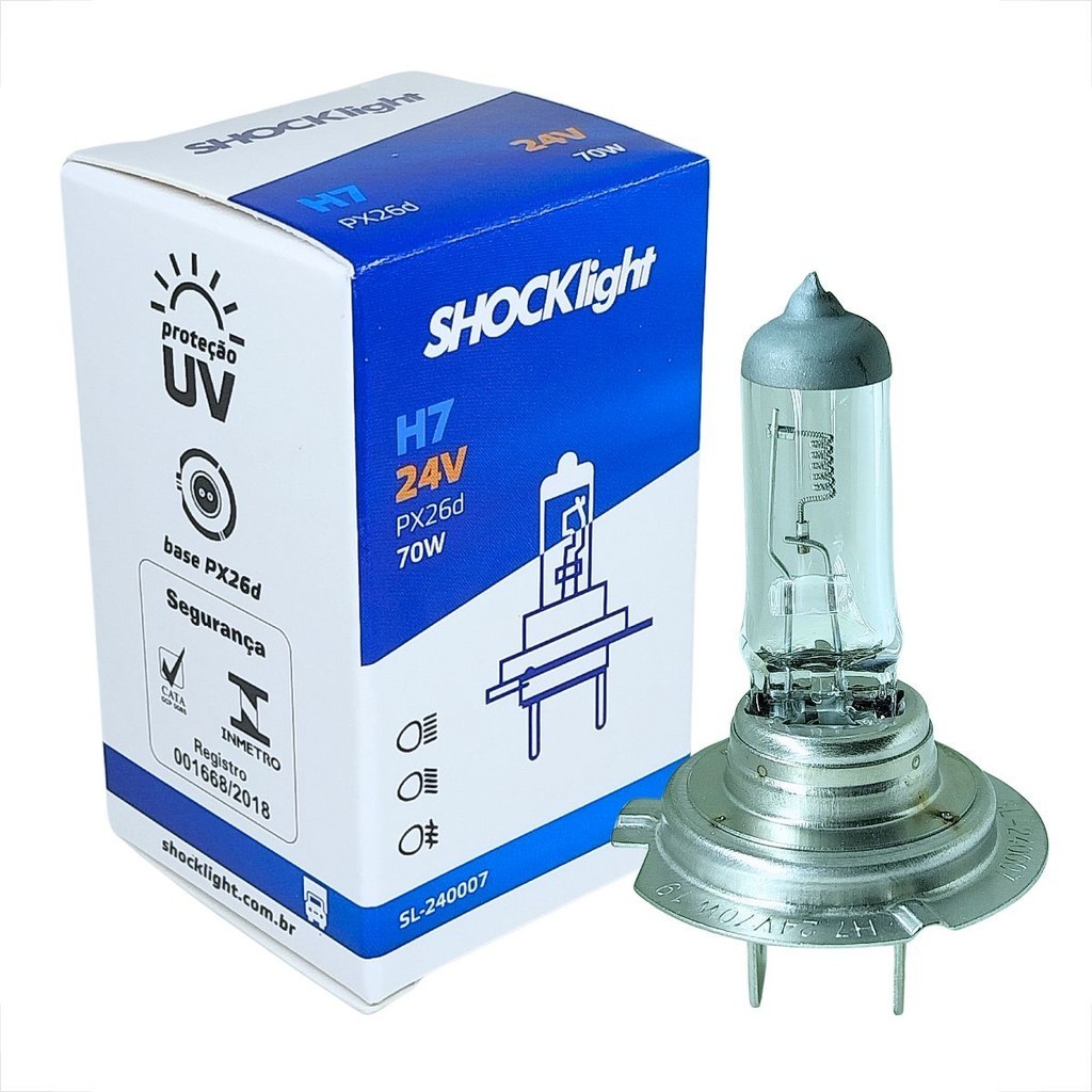 Kit 2 Lâmpada Farol H7 Halogena 24V 70W PX26D Standart Luz Iluminação Veiculos Onibus Caminhao