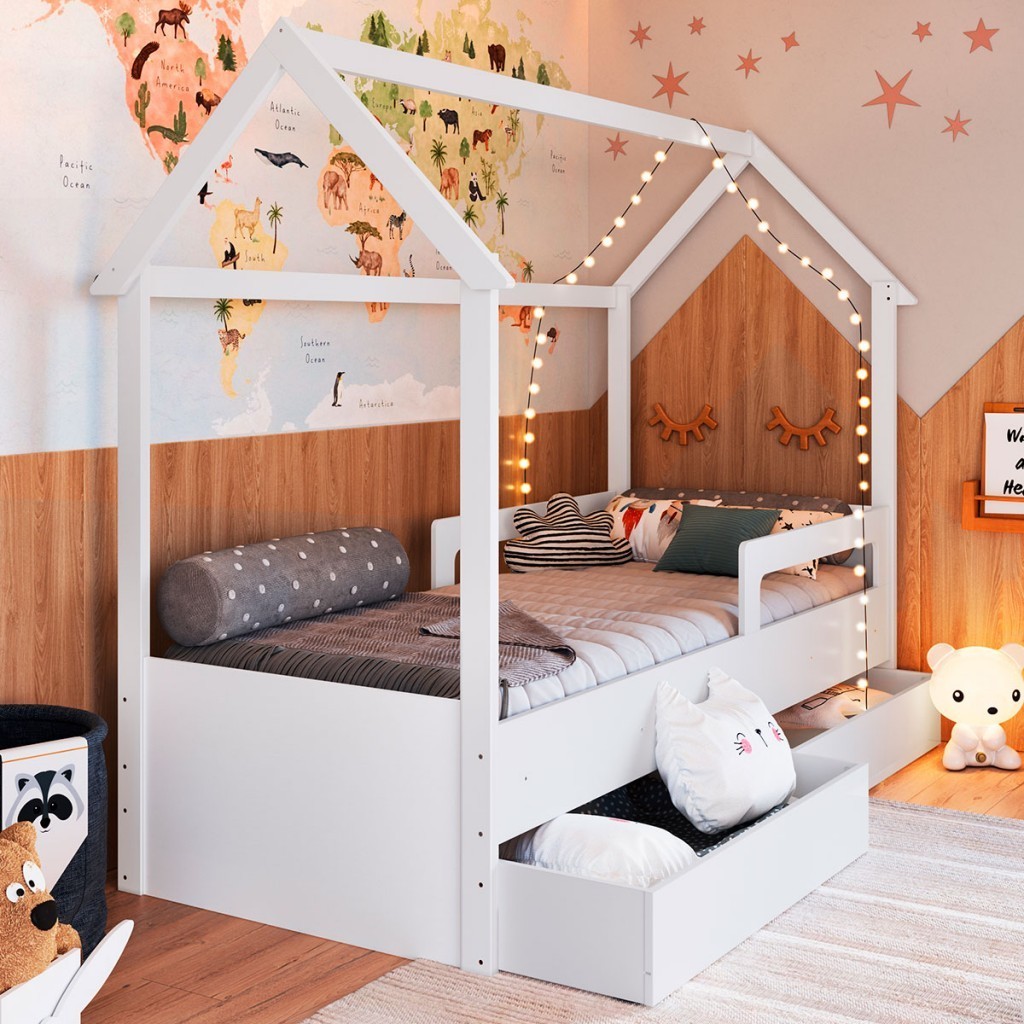 Cama Infantil Montessoriana 2 Gavetas Branco - Completa Móveis em Oferta na Shopee