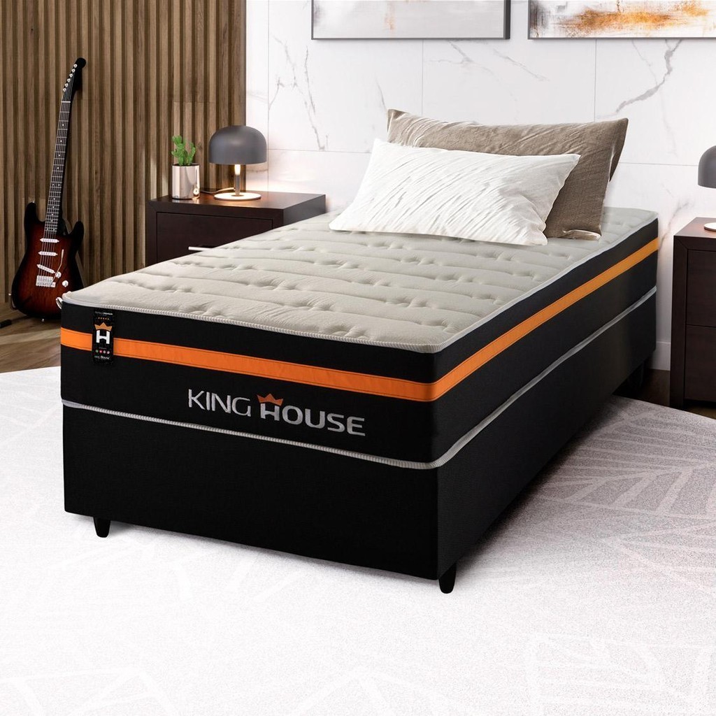 Conjunto Cama Box c/ Molas Ensacadas Sirius Preto Solteiro 88x188x65 em Oferta na Shopee