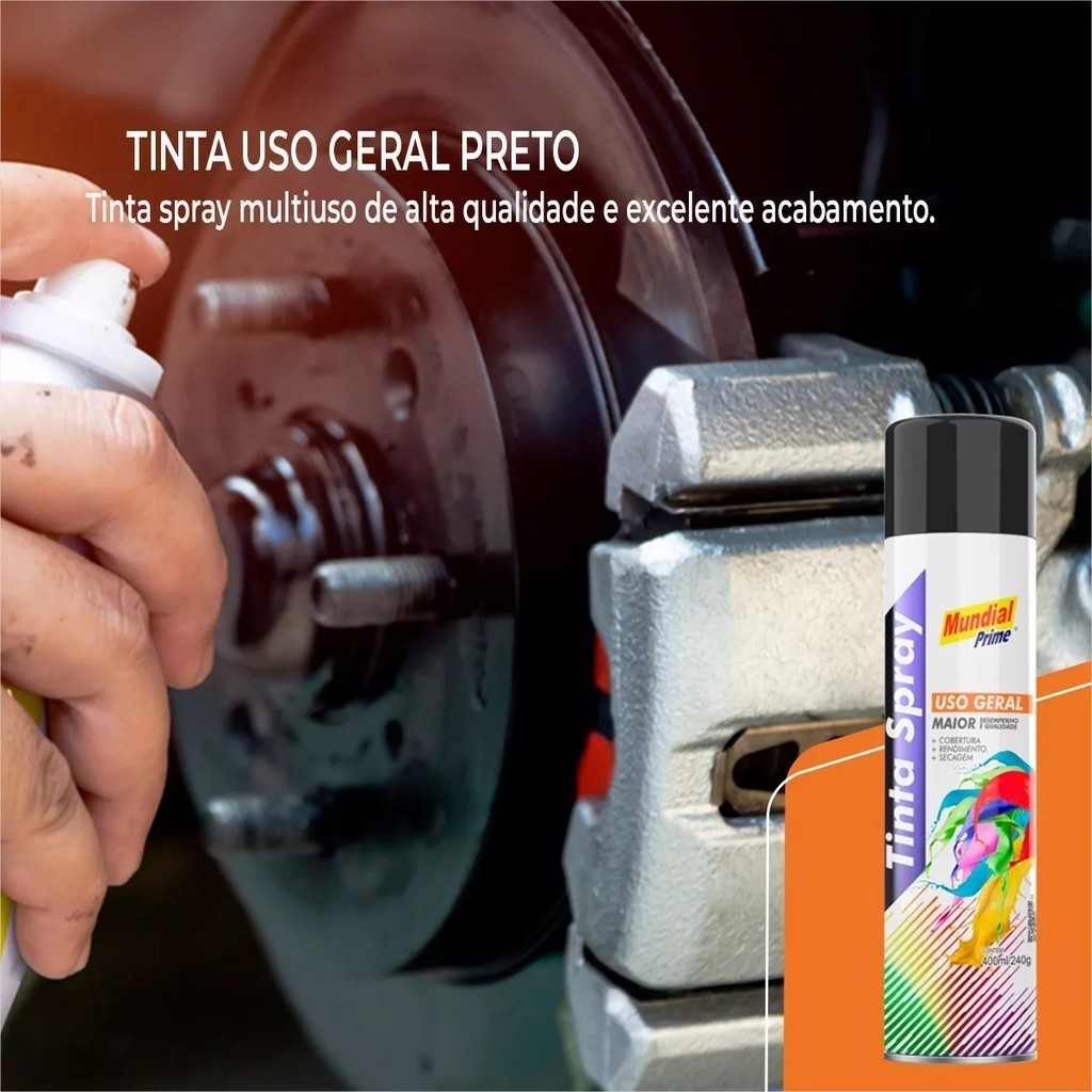 Tinta spray brilhante mundial prime 400ml uso geral - Branco e preto