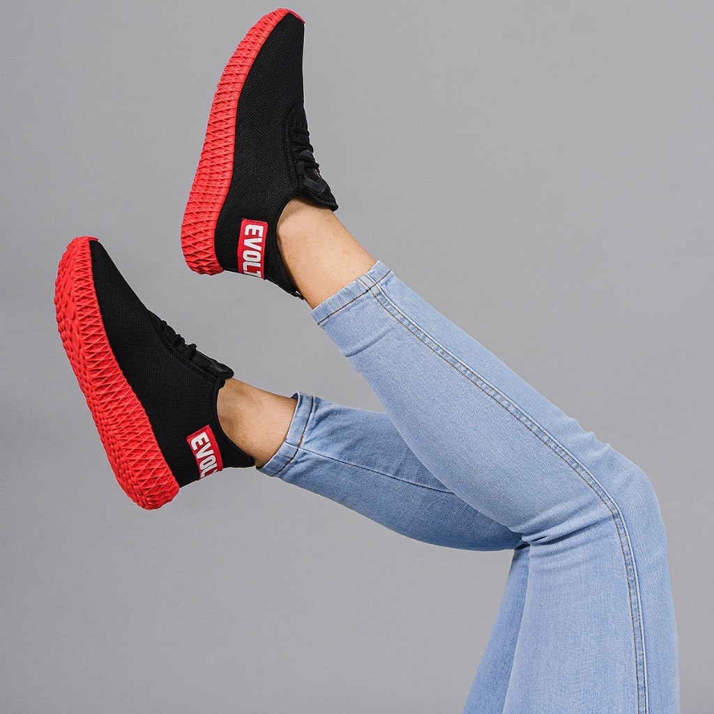 Tênis Academia Feminino Preto e Vermelho Masculino Corrida Treino Confortável Espuma 4 mm Leve