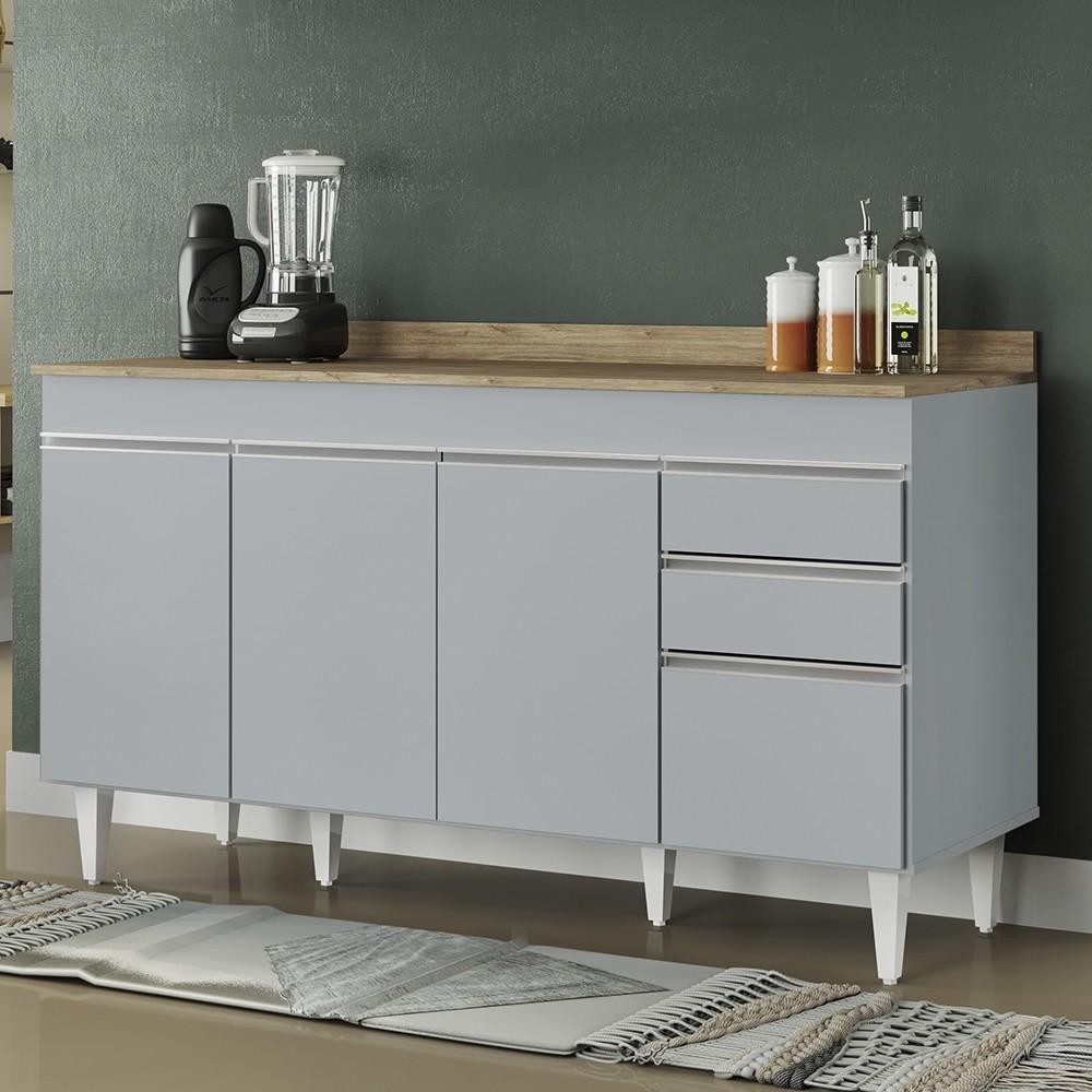 Balcão de Cozinha Para Pia 150cm com Tampo Marrocos Cinza Claro/Castanho - Lumil - Home & Living