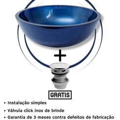 CUBA LOPAZZI PIA DE VIDRO REDONDA 35CM + VÁLVULA CLICK INOX INTELIGENTE PARA BANHEIRO