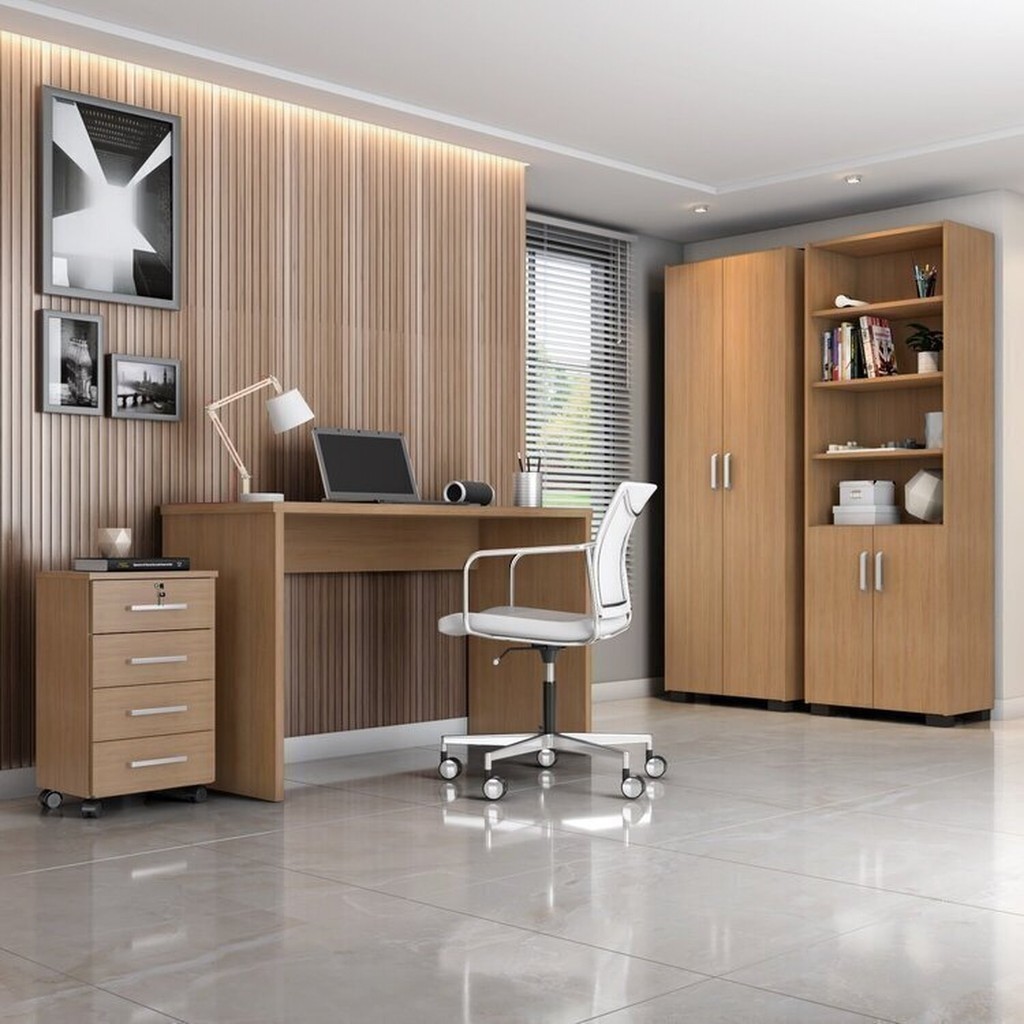 Conjunto para Escritório 4 Peças com Escrivaninha Gávea 1 Gaveteiro e 2 Armários Espresso Móveis Marrom em Oferta na Shopee