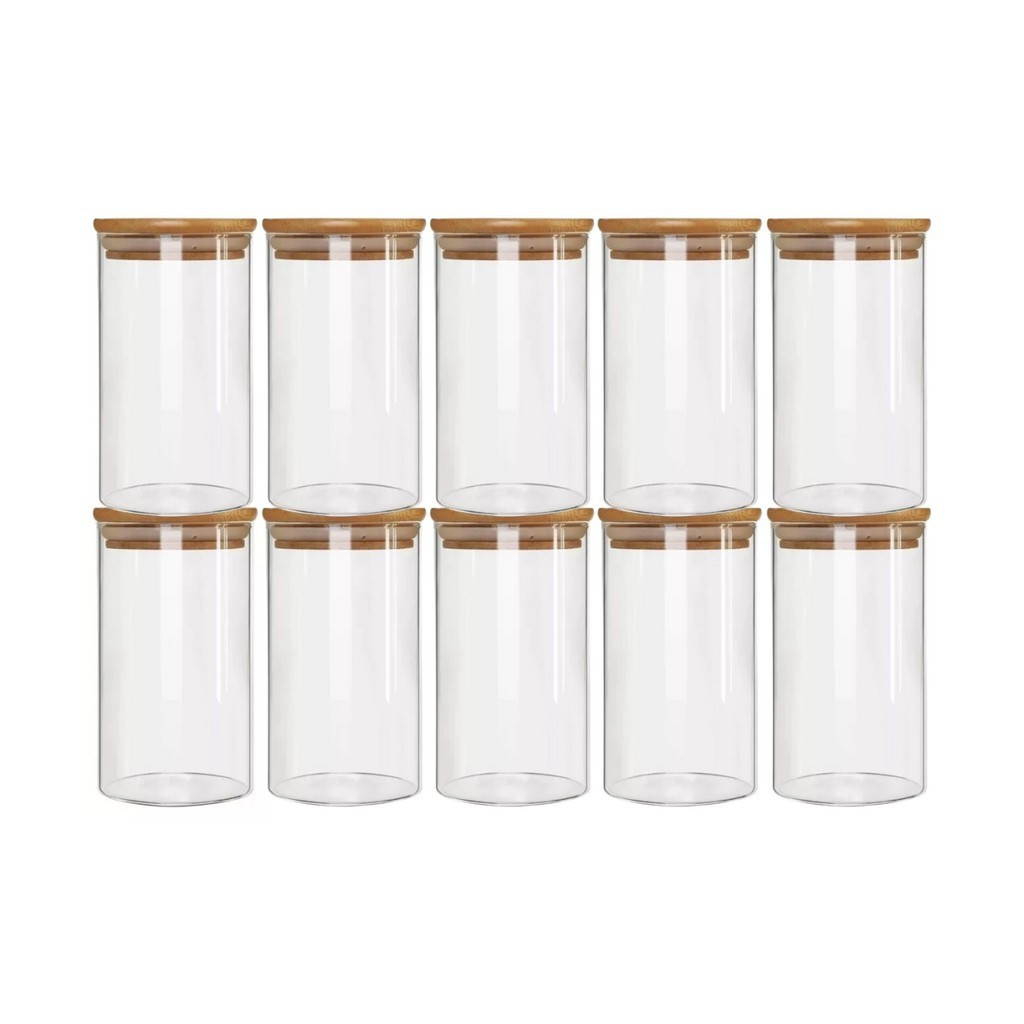 Kit 10 Pote Porta Temperos Mantimentos Design Versátil Tampa De Bambu Hermético 650ml