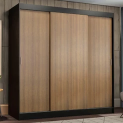 Guarda-Roupa Casal Madesa Reno 3 Portas de Correr - Preto/Rustic