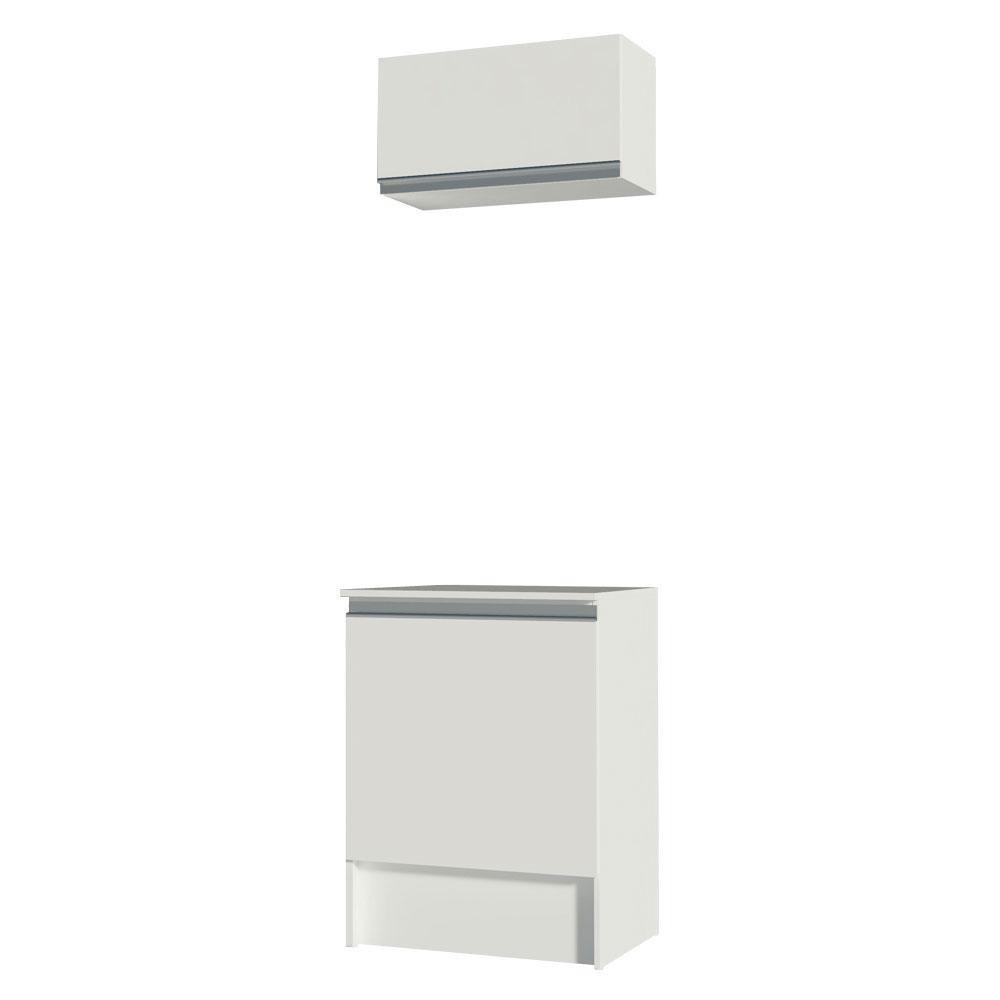 Kit Madesa Topazio 60 cm 2 Portas com Armário Aéreo e Balcão - Branco - Home & Living