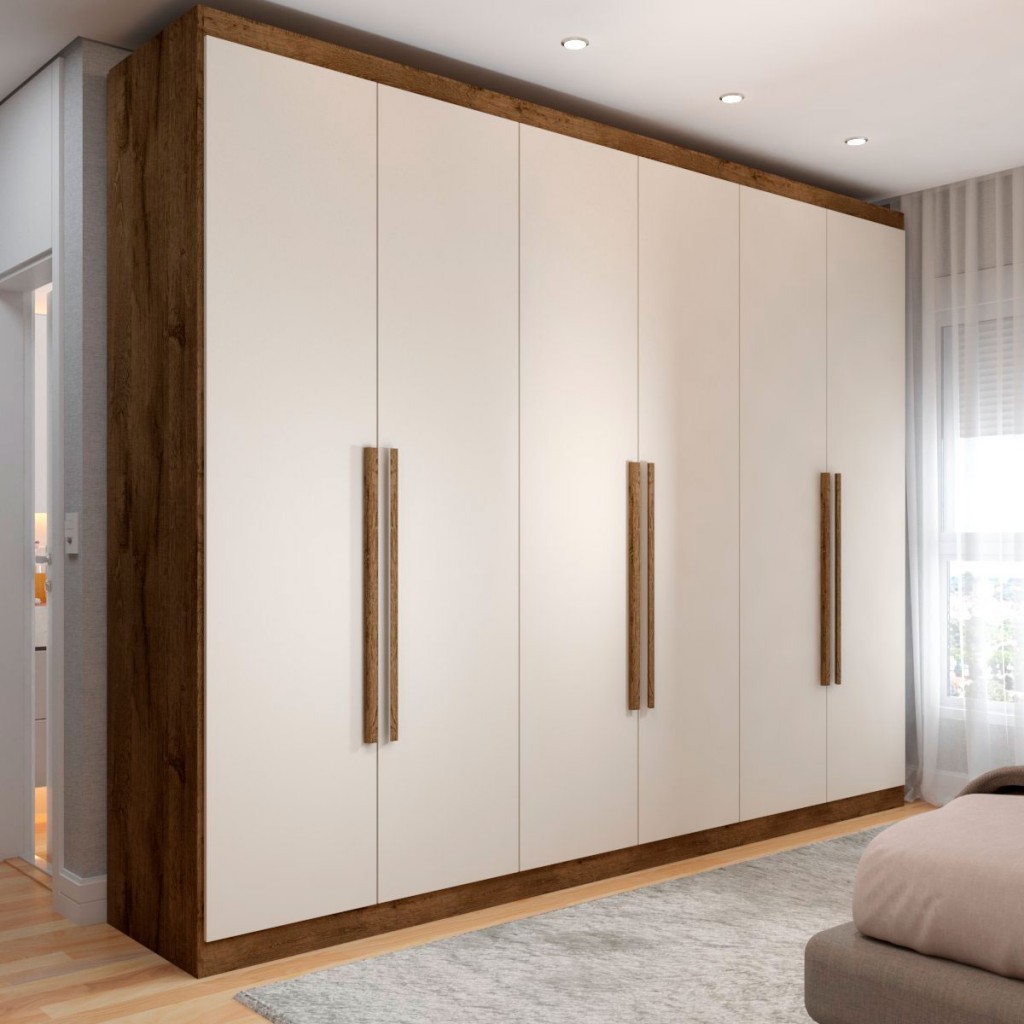 Guarda-Roupa Casal Madalena 6 Portas 4 Gavetas 100% Mdf Brauna/Off White - Panorama Móveis em Oferta na Shopee