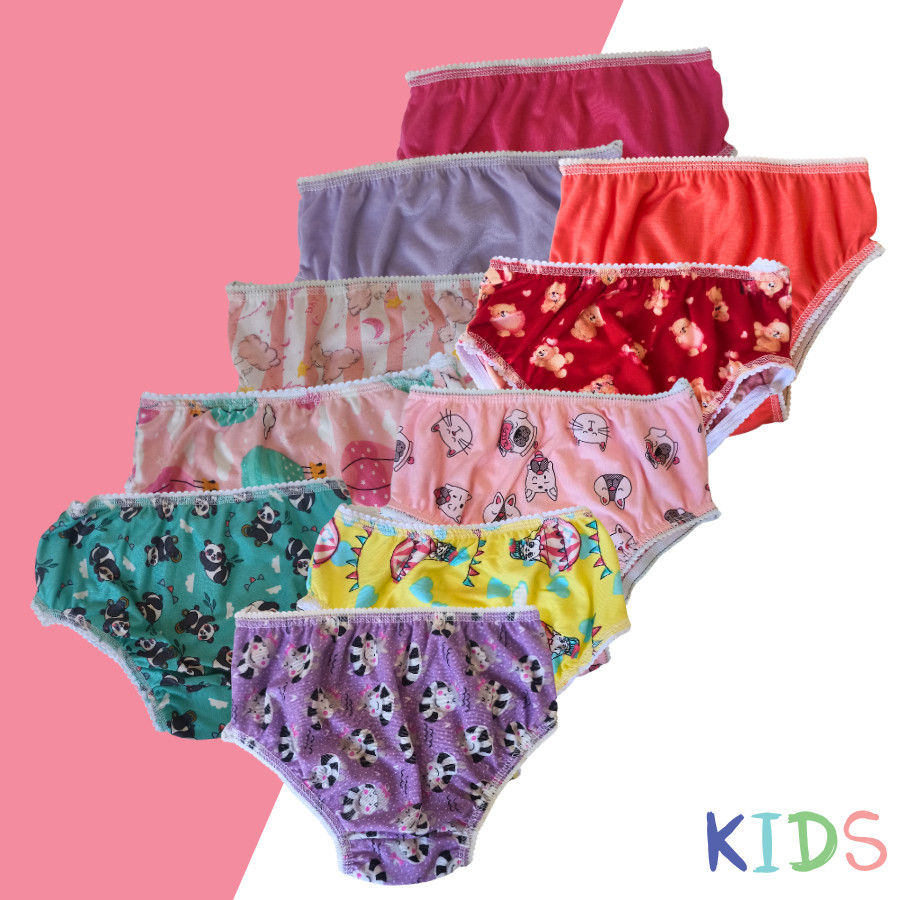 Kit Com 10 Peças Calcinhas Infantil Bebê E Crianças Estampadas E Sortidas Calcinha Kids Menina Desfralde