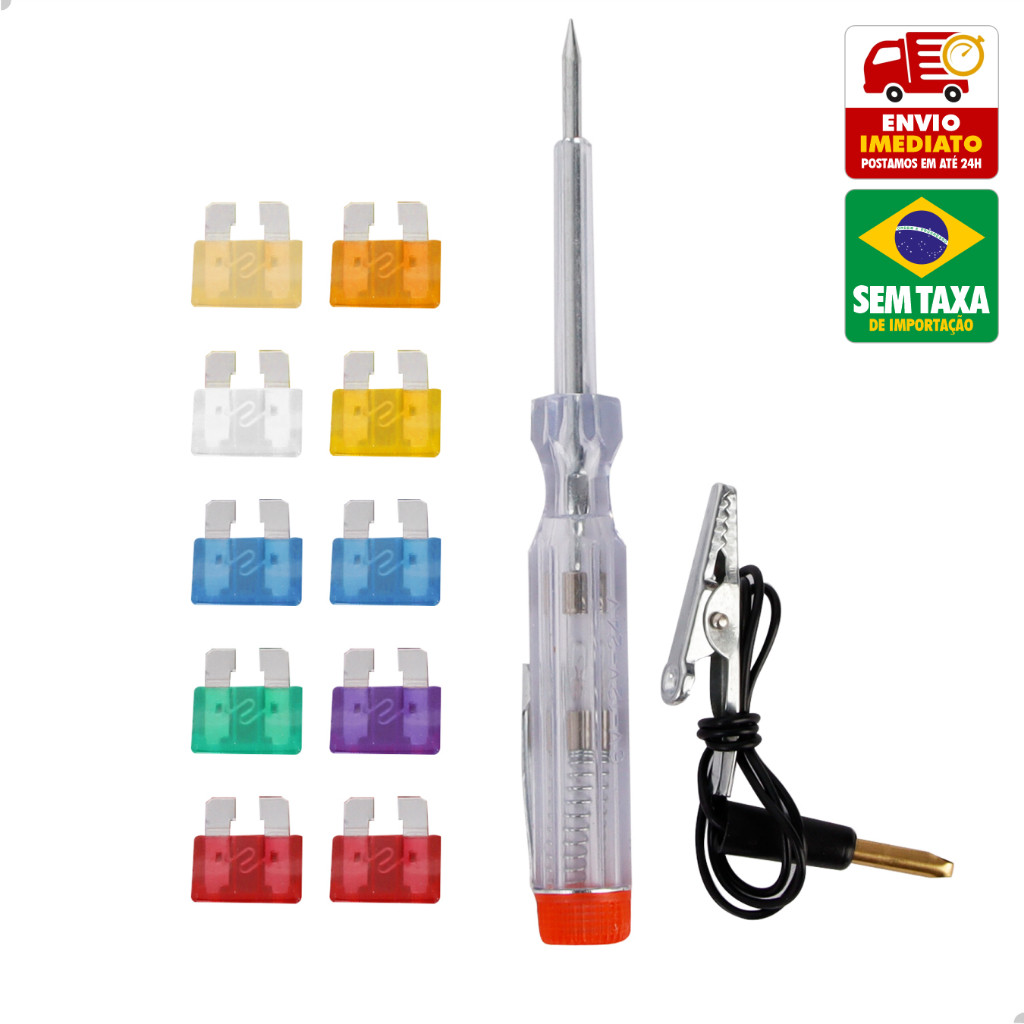 Kit Fusivel para Carro e Chave Teste 10 Fusíveis com Chave Grampo Garra Jacare StarTools AR0443