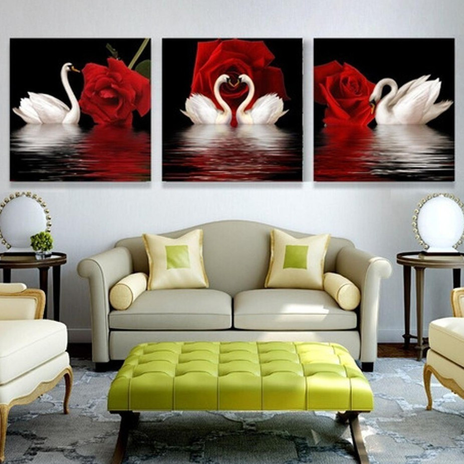 Quadros Decorativo Mosaico 90X50 3 peças Mdf Alta Resolução Full HD  Cisne Apaixonados
