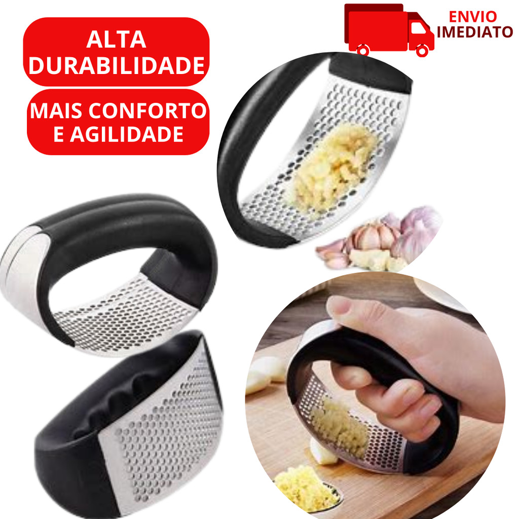 Kit 4 Peças Descascador de Legumes Amassador de Batatas Espremedor de Limão e Alho em Aço Inox