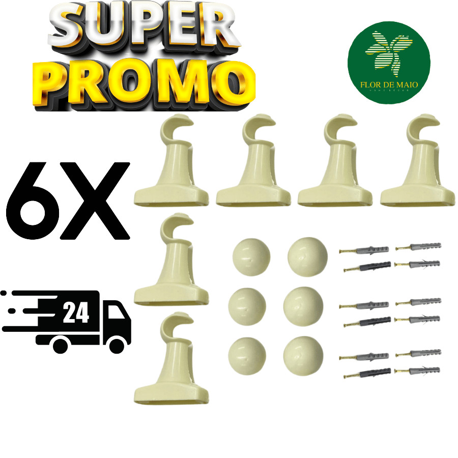 Kit de 6 Suporte Para Cortina Varão Simples Reforçado Com Ponteira 19mm Cores em Oferta na Shopee