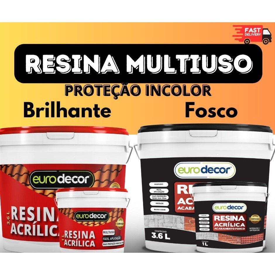 Resina Acrílica 1L e 3,6L Eurodecor Base Água Brilhante, Acetinado e Fosca em Oferta na Shopee