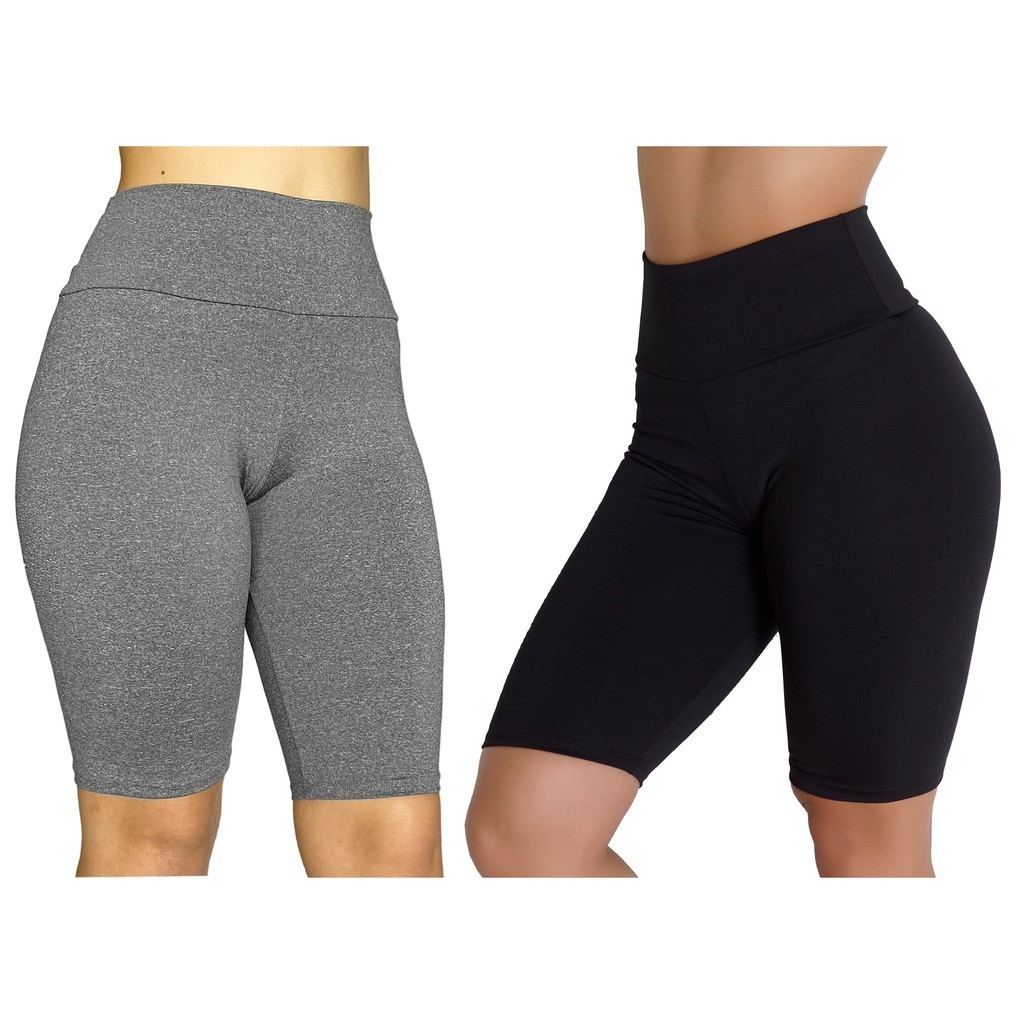 kit 2 bermuda legging suplex ciclista lisa feminina cintura alta academia não fica transparente