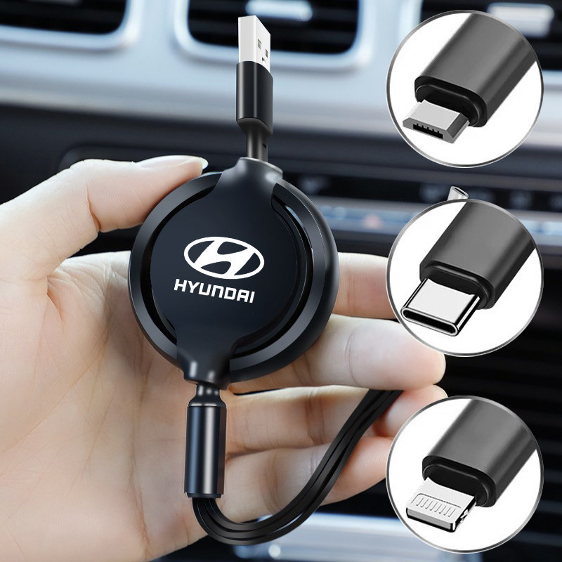 Cabo De Carregamento Do Carro 3 Em 1 Rápido USB Para Relâmpago Tipo C Micro Hyundai Tucson IX35 I30 I20 Kona Coupe Velos