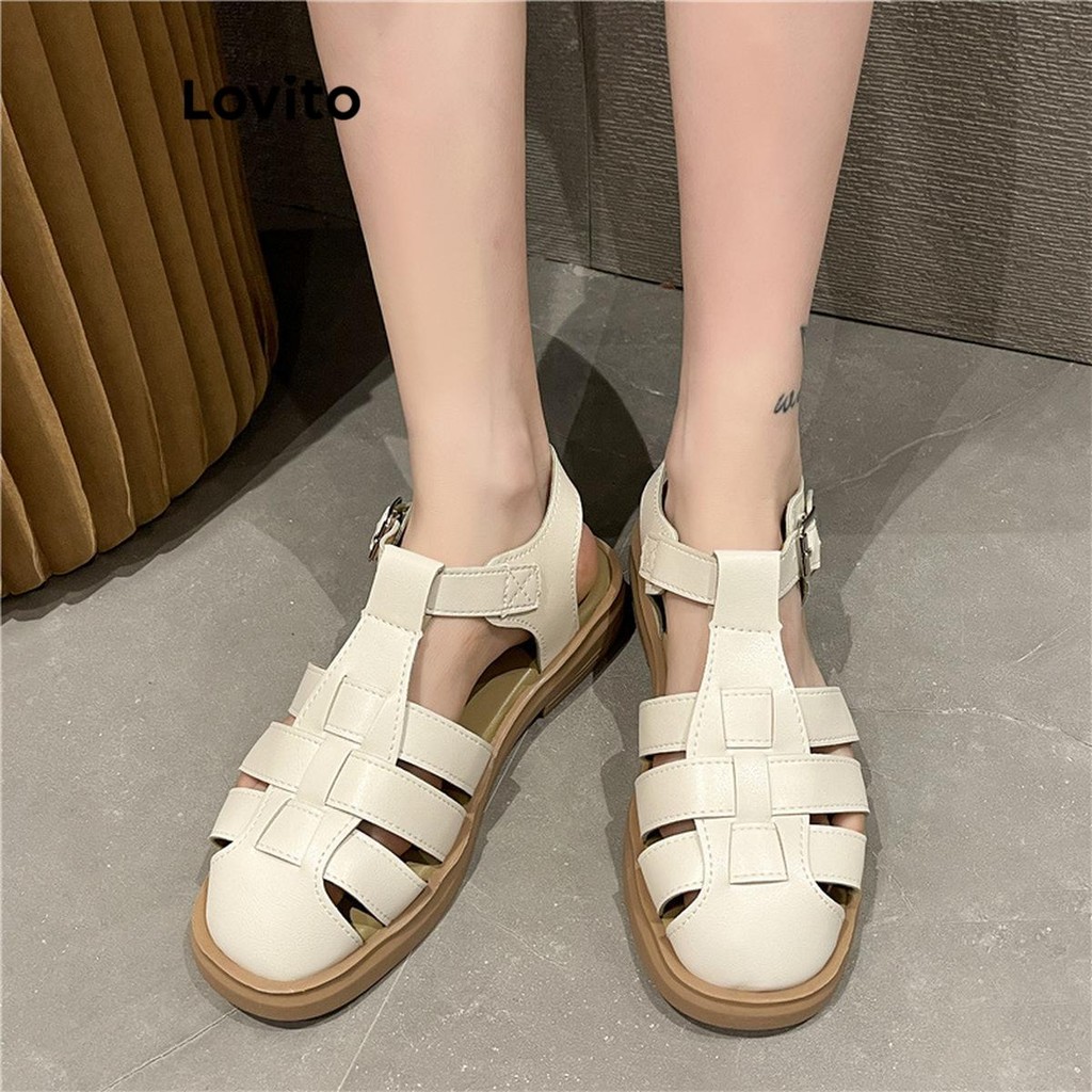 Lovito Sapatos simples avançado sandália plana externa para mulheres LFA67230 - Women Shoes