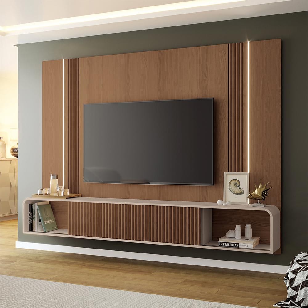 Home Suspenso Empire MDF/MDP LED TV até 85 Polegadas em Castanho/Off White G26 - Hb Móveis - Home & Living