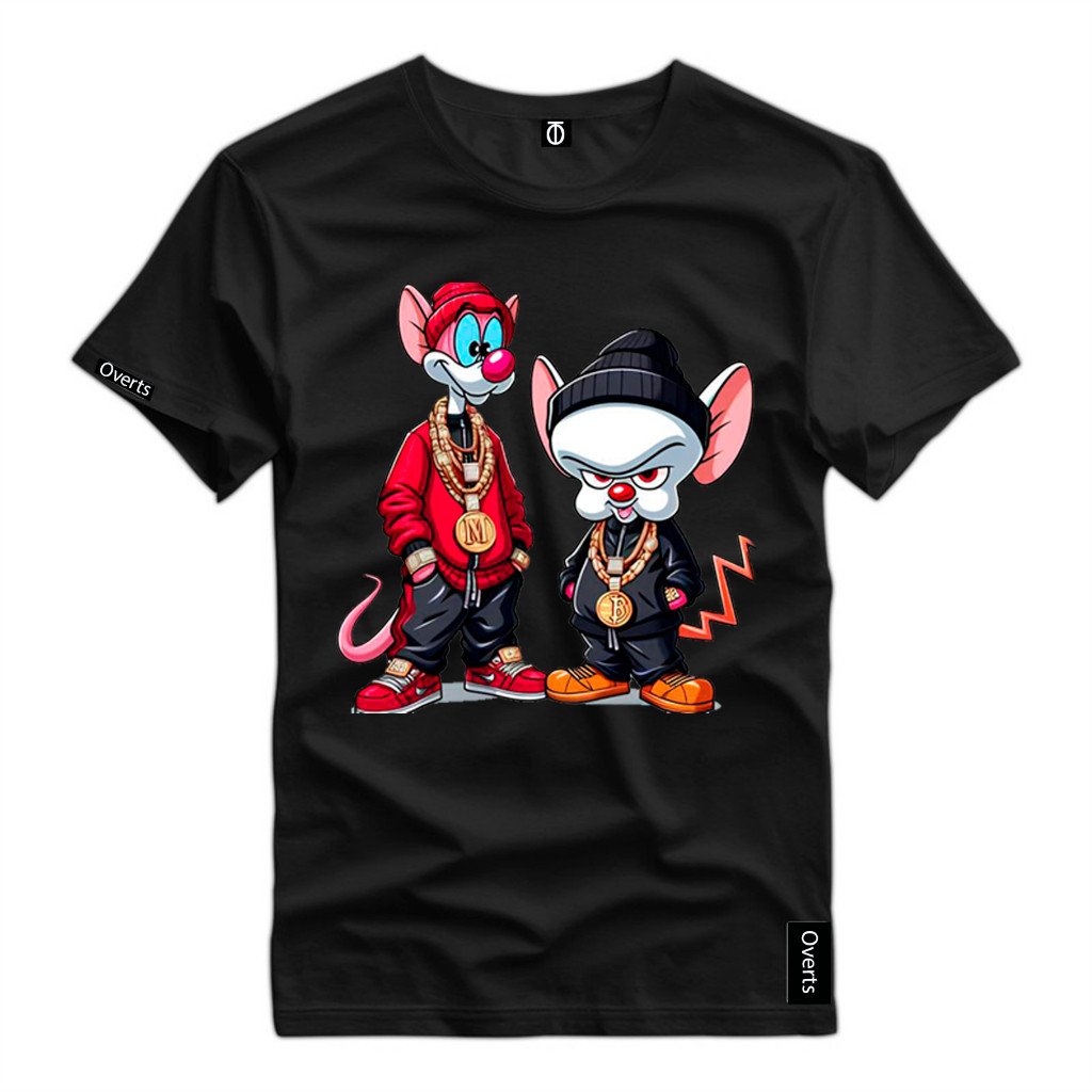 Camiseta Personalizada Pink e Cerebro Ratos Desenho -026 Camisa Estampada 100% Algodao Top