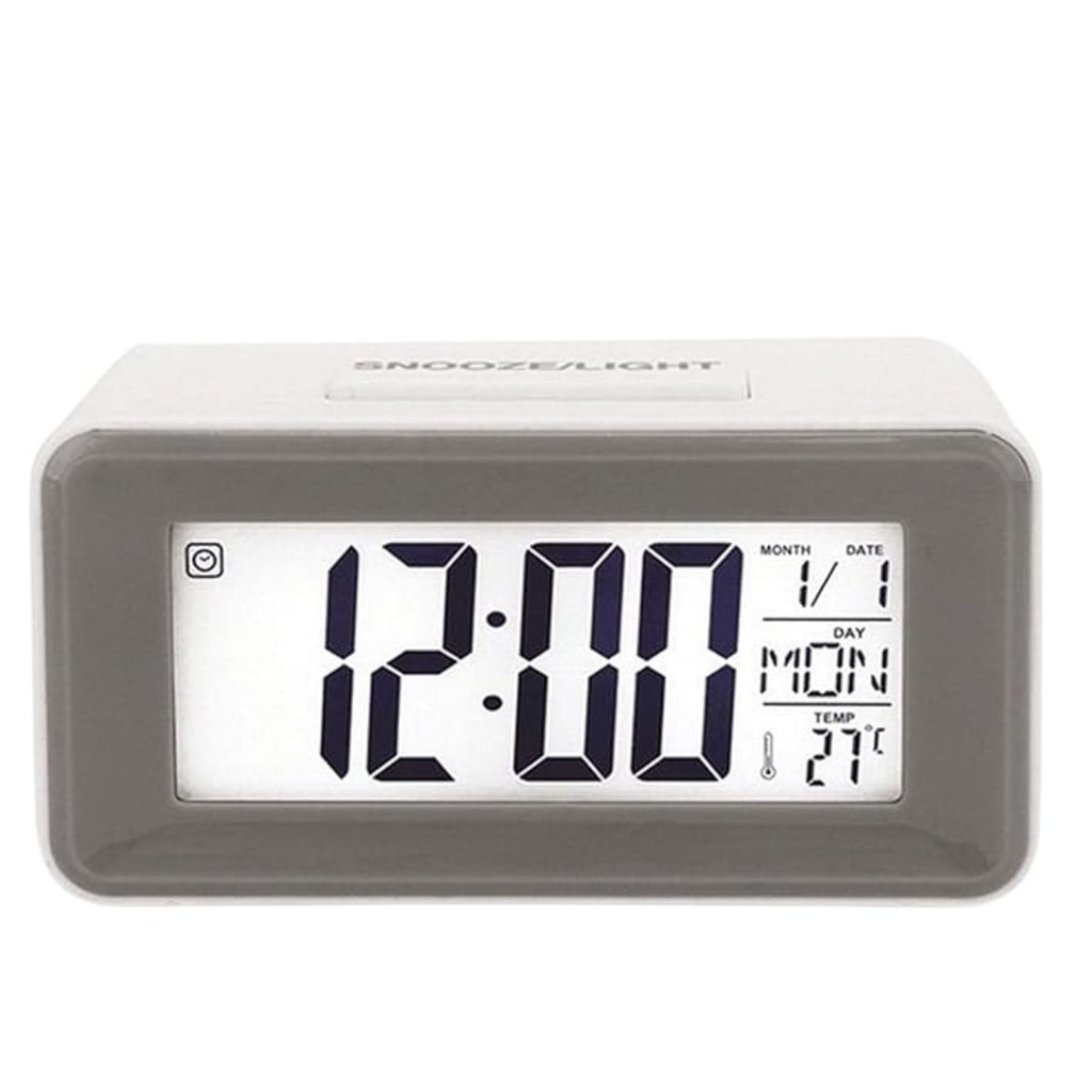 Relógio Digital de Mesa LED Sensor de Toque Alarme Branco