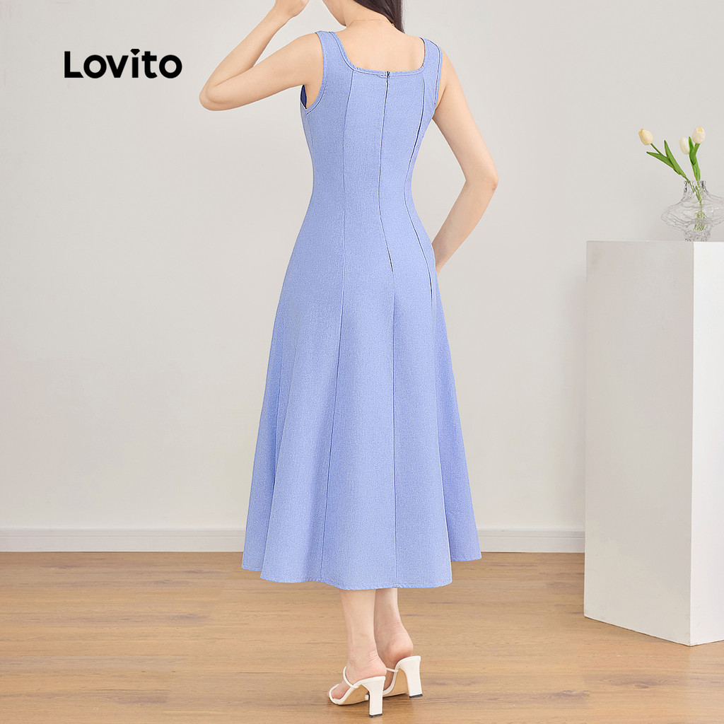 (Trendy) Lovito Vestido elegante de linha de estrutura lisa para mulheres L123ED507 - Women Clothes