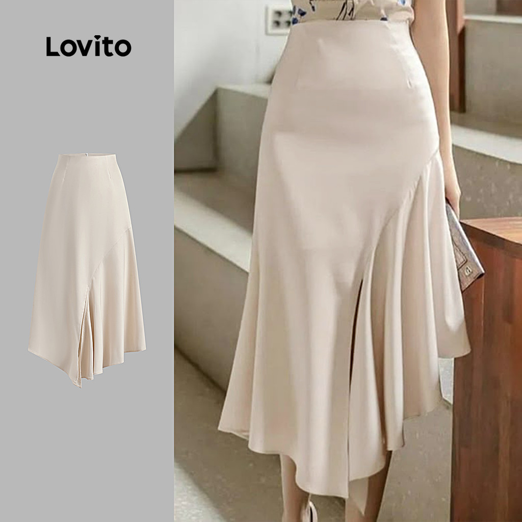 Lovito Saias elegantes e assimétricas com zíper para mulheres L123ED707 - Women Clothes