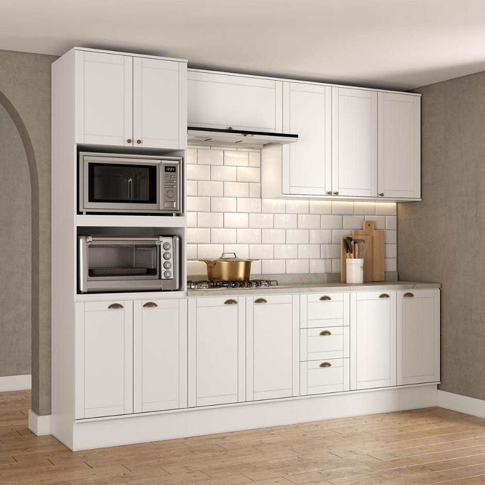 Armário de Cozinha Completa c Balcão Milla Bloom Carraro Branco em Oferta na Shopee