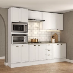 Armário de Cozinha Completa com Balcão Milla Bloom Carraro Branco