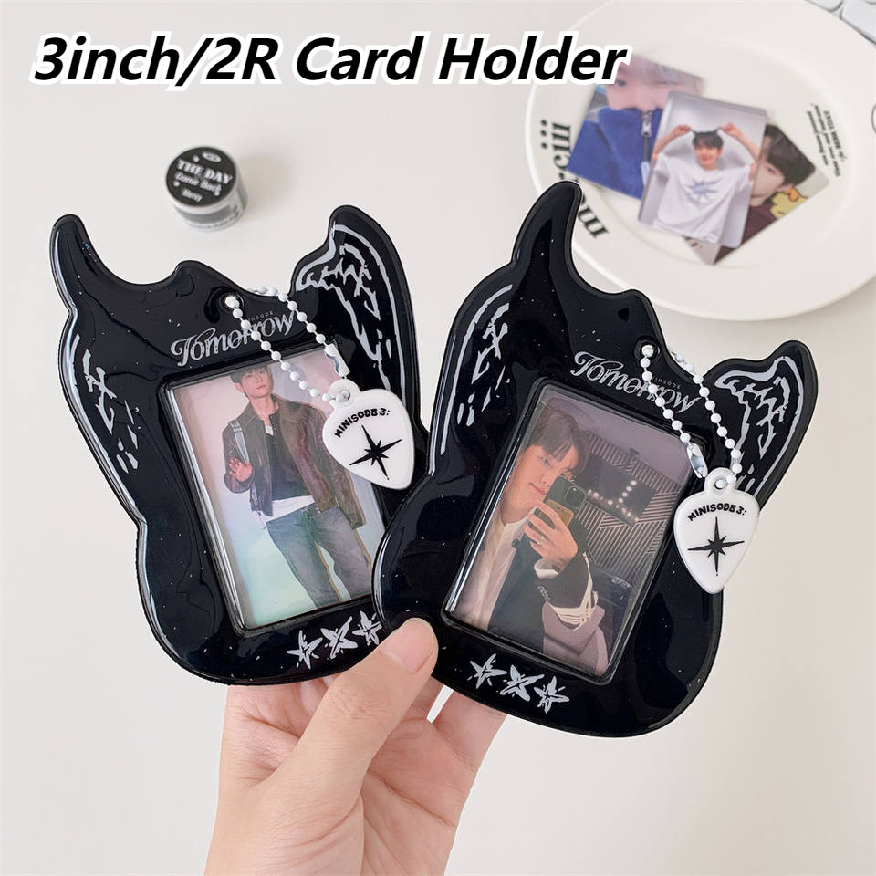 Porta-Cartões De Guitarra Preto De 3 Polegadas | Capa Protetora Para Cartão Fotográfico Kpop Com Corrente De Seleção