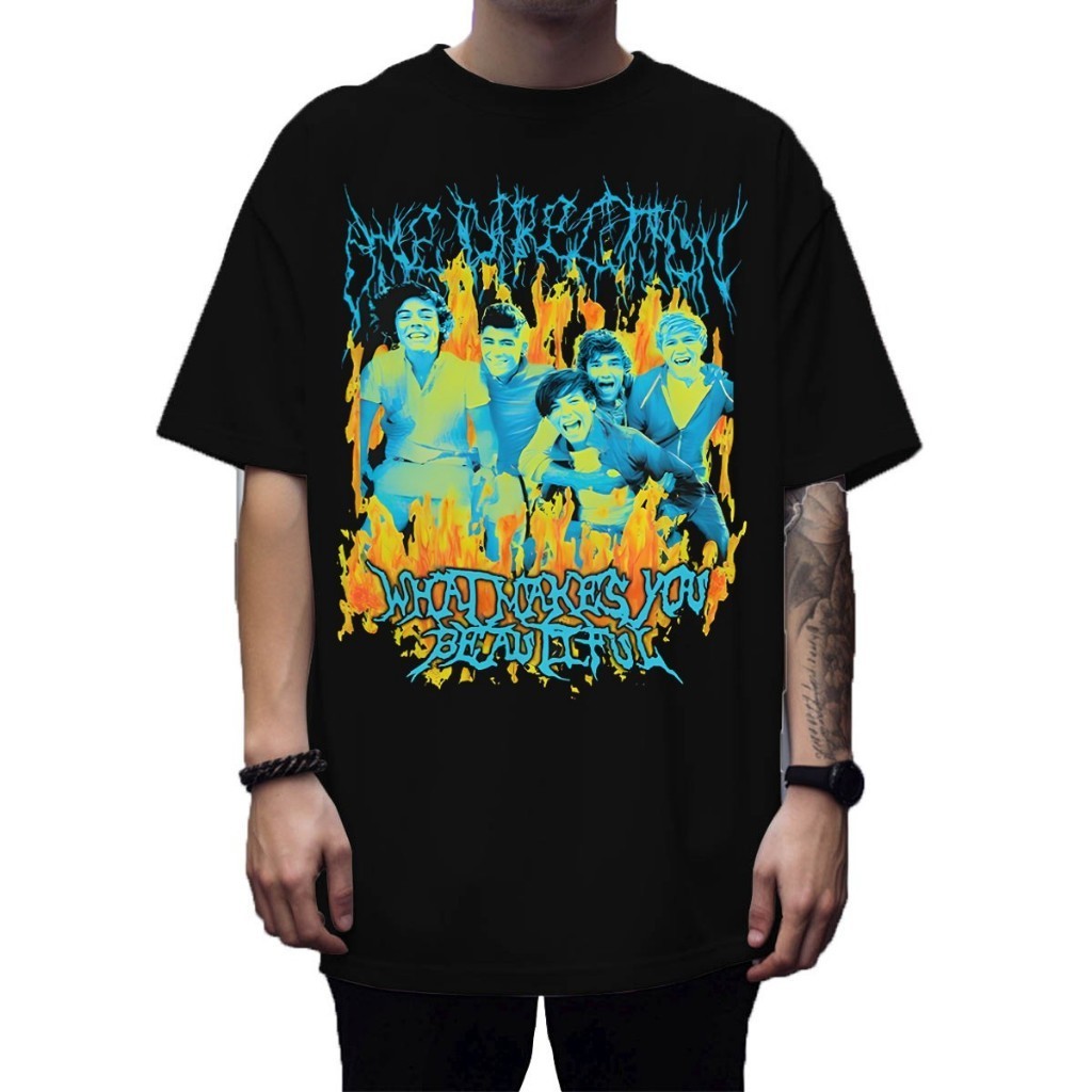 Camiseta De Algodao Preta Basica Camisa One Direction Banda Fã Club Street wear style Novo
