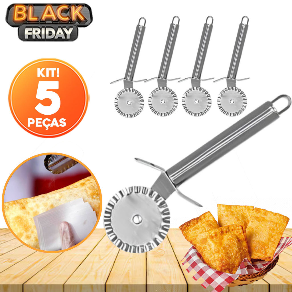 Kit 05 Cortadores de Pastel Carretilha Inox - Fechador de Pastel para Massas e Pizza | Resistente | Envio Imediato