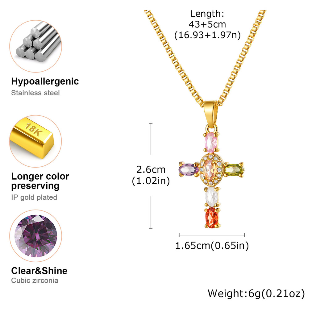 Colar Com Pingente De Cruz De Zircônia Colorida Vnox Para Mulheres, Corrente De Caixa De Aço Inoxidável, Presentes De · foto 2