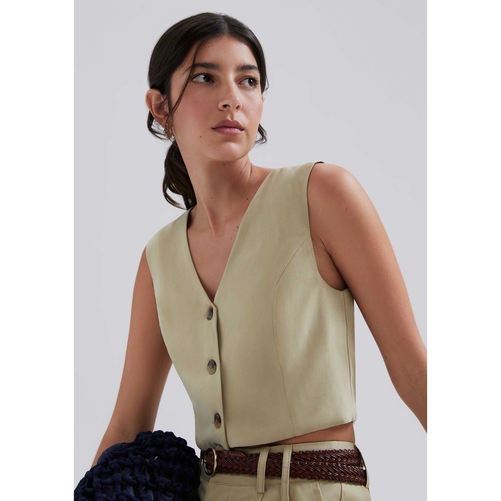 Colete Feminino Cropped Em Viscose Hering em Oferta na Shopee