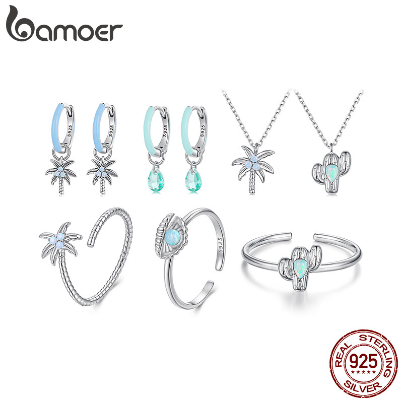 Brincos Bamoer 925 Sterling Sliver Verão Coco Cactus Joias Presentes Para Mulheres