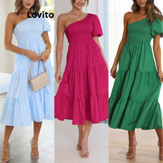 Lovito Vestido Casual Liso Assimétrico Com Camadas Em Camadas Para Mulheres LNL43126