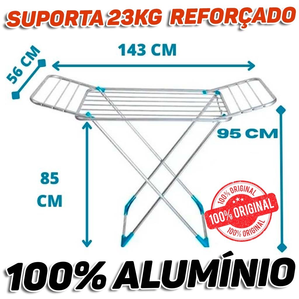 Varal De Chao Com Abas 100% Aluminio 143cm Reforçado Dobrável Retrátil Agrantt em Oferta na Shopee