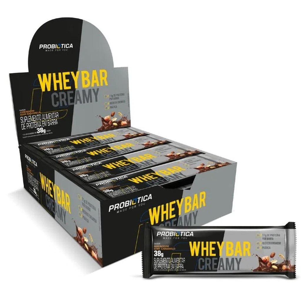 Whey Bar Creamy Sabor Amendoim com Caramelo Display 12un - Probiótica