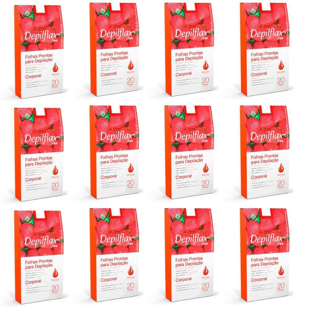 Kit 12 Unidades Folhas Prontas Corporais para Depilação Depilflax Morango