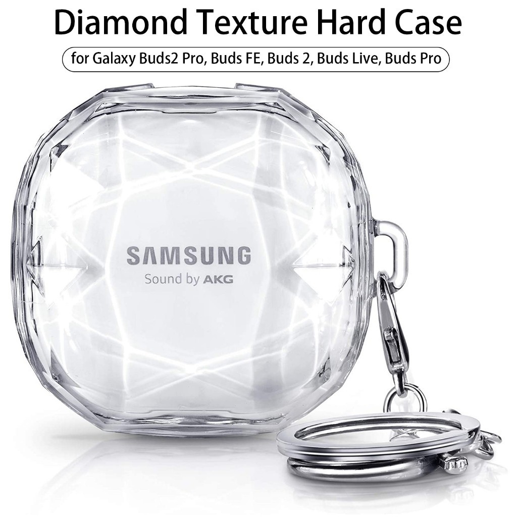 Caixa Diamond Clear Para Samsung Galaxy Buds2 Pro Buds FE Capa Dura Com Chaveiro Live 2