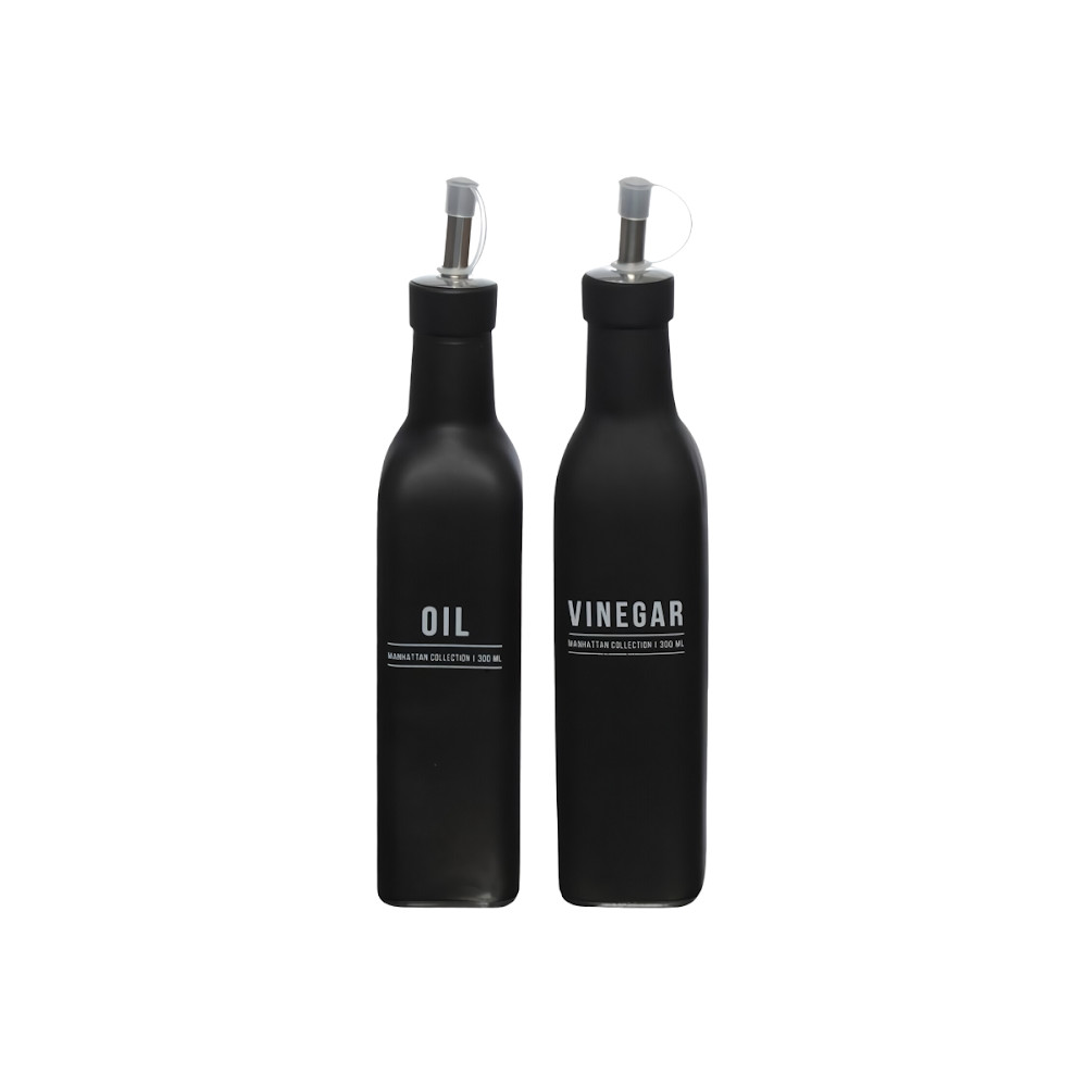 Kit 2 Galheteiros Porta Azeite Vinagre Grande Preto Vidro Bico Direcionador Multiuso Mesa Posta